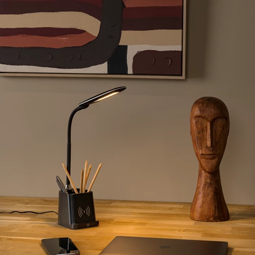 Lucide PENNY - Desk lamp - LED Dim. - 1x4,7W 3000K - With wireless charger - Black - atmosphere 1